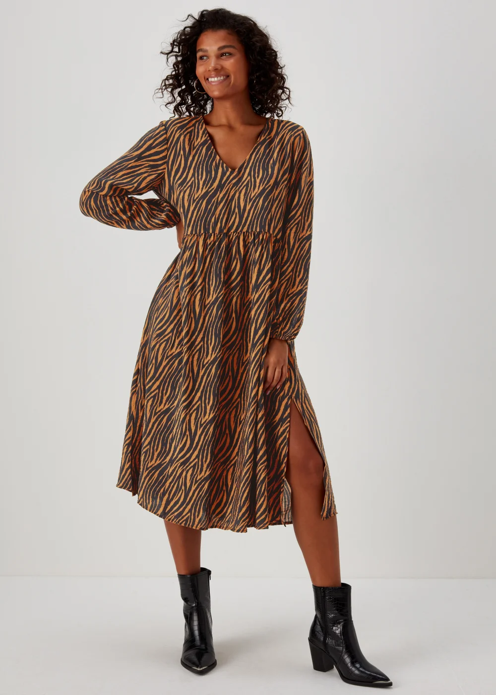 JDY Barbara Brown Zebra Print Long Sleeve Midi Dress - 14 JDY Barbara Brown Zebra Print Long Sleeve Midi Dress - 14