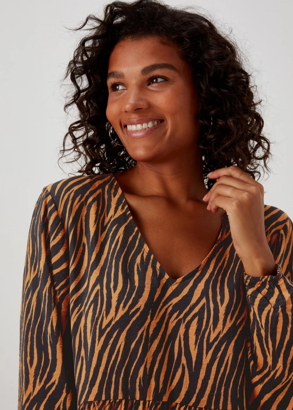 JDY Barbara Brown Zebra Print Long Sleeve Midi Dress - 14 Image 3