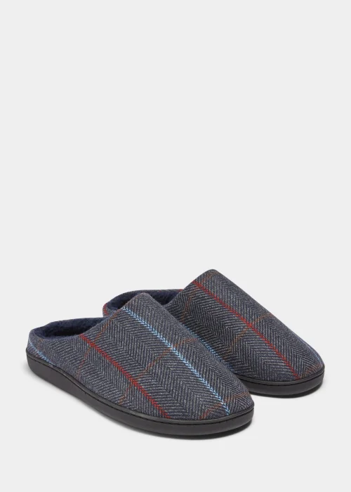 Navy Check Memory Foam Slippers - Size 7 - 8 Image 1