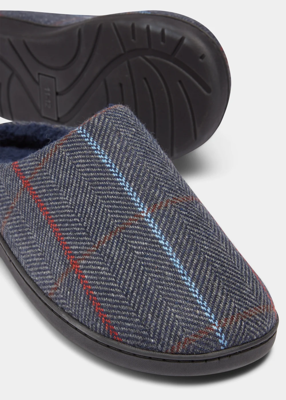 Navy Check Memory Foam Slippers - Size 7 - 8 Image 2