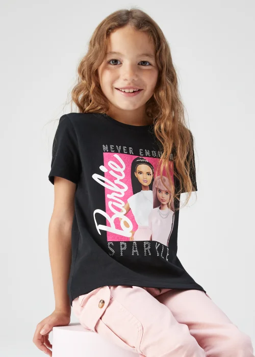Kids Black Barbie Sparkle T-Shirt (4-10yrs) - Age 4 Years Image 1