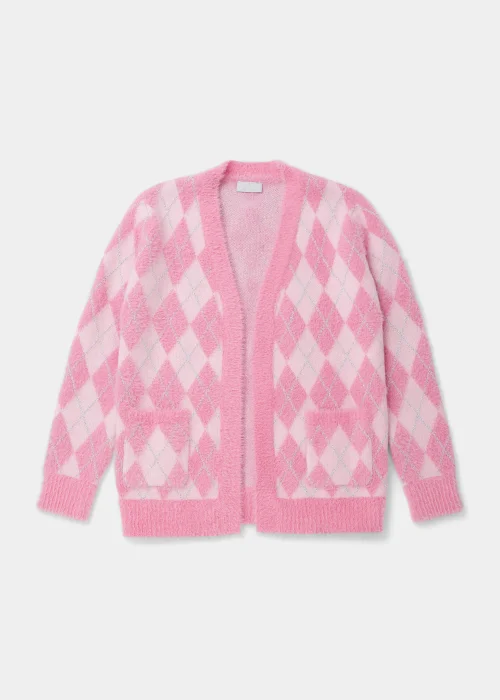 Girls Pink Diamond Fluffy Cardigan (4-13yrs) - Age 4 Years Image 1