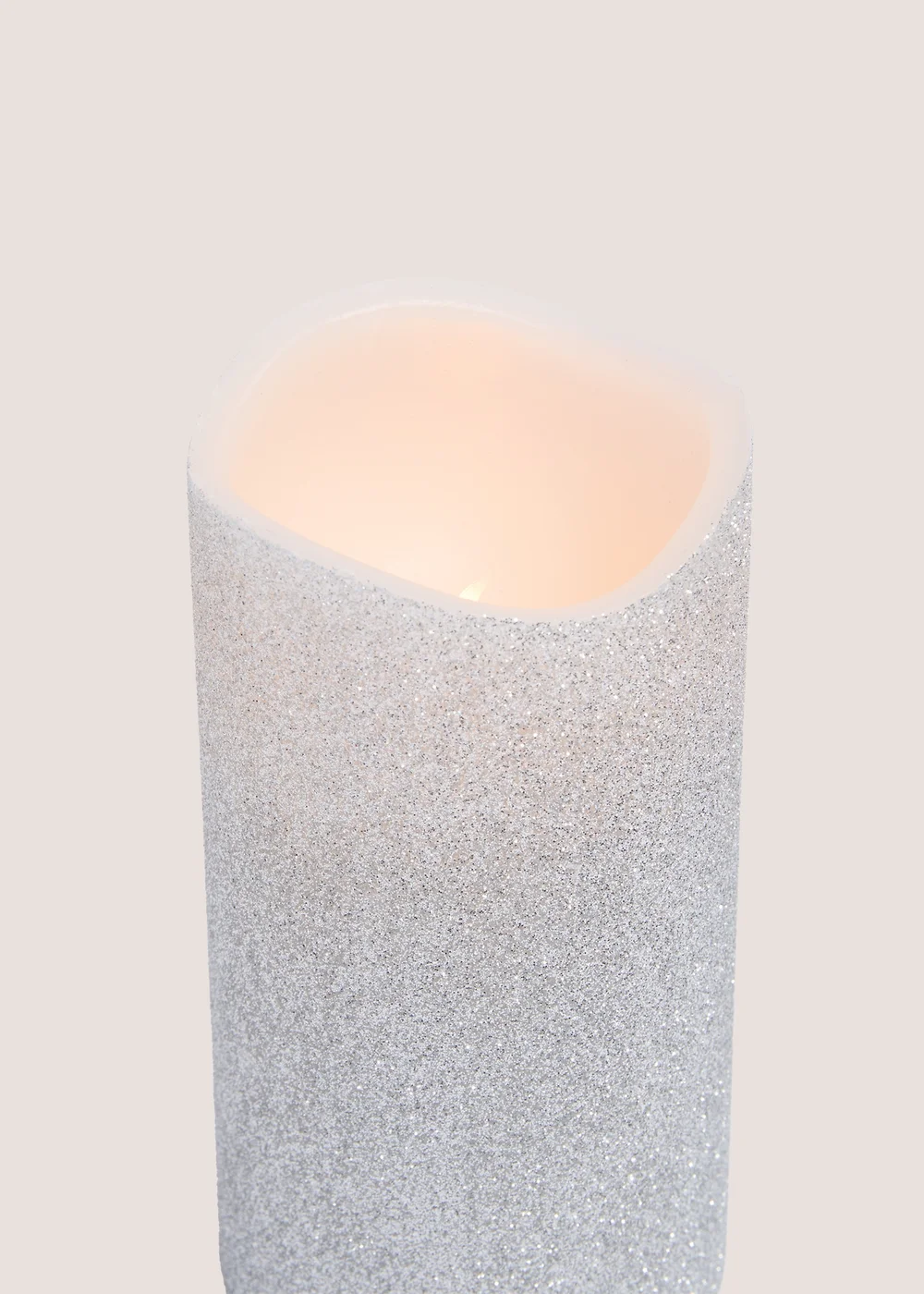 Small Silver Glitter LED Candle (15cm x 7.5cm) Image 2