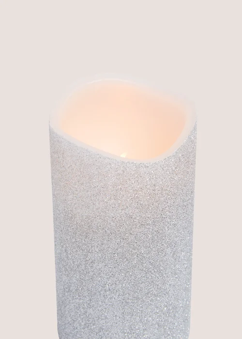 Small Silver Glitter LED Candle (15cm x 7.5cm) Image 2