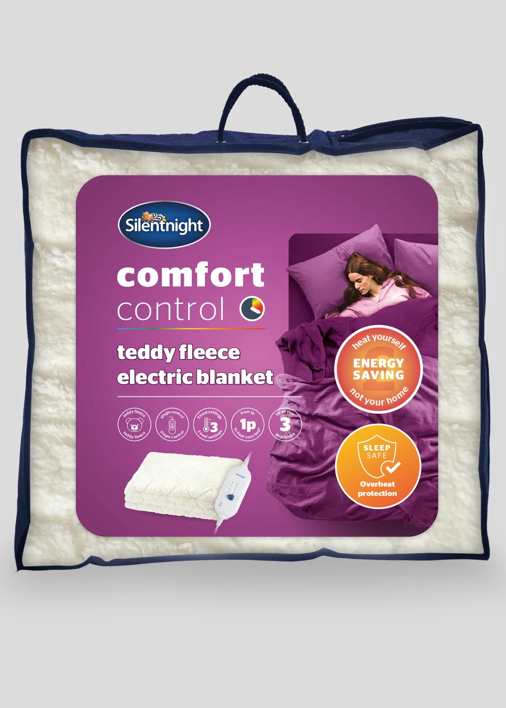 Silentnight White Comfort Control Teddy Fleece Electric Blanket - Double Image 1