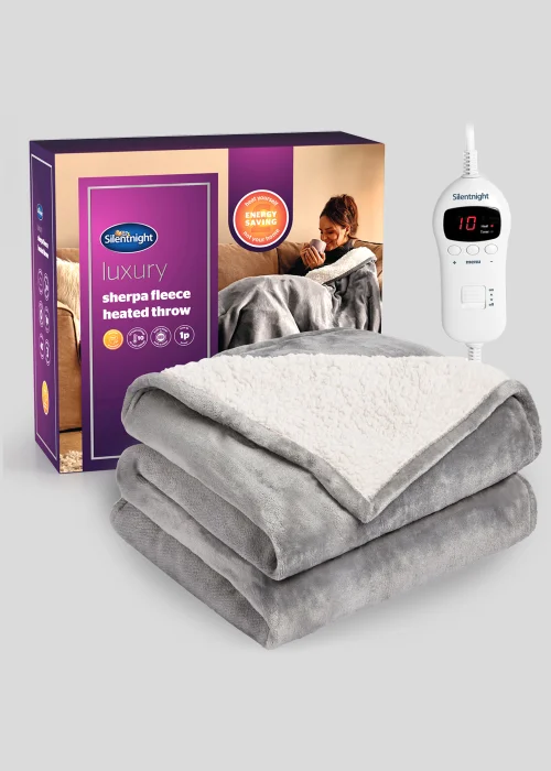 Silentnight Grey Luxury Teddy Fleece Heated Throw Image 1