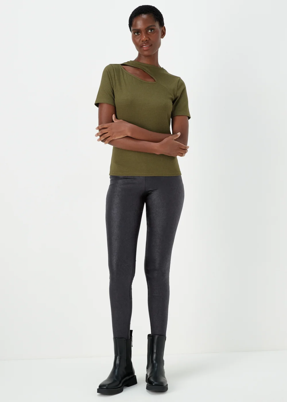 Black PU Coated Leggings - 8 Image 1