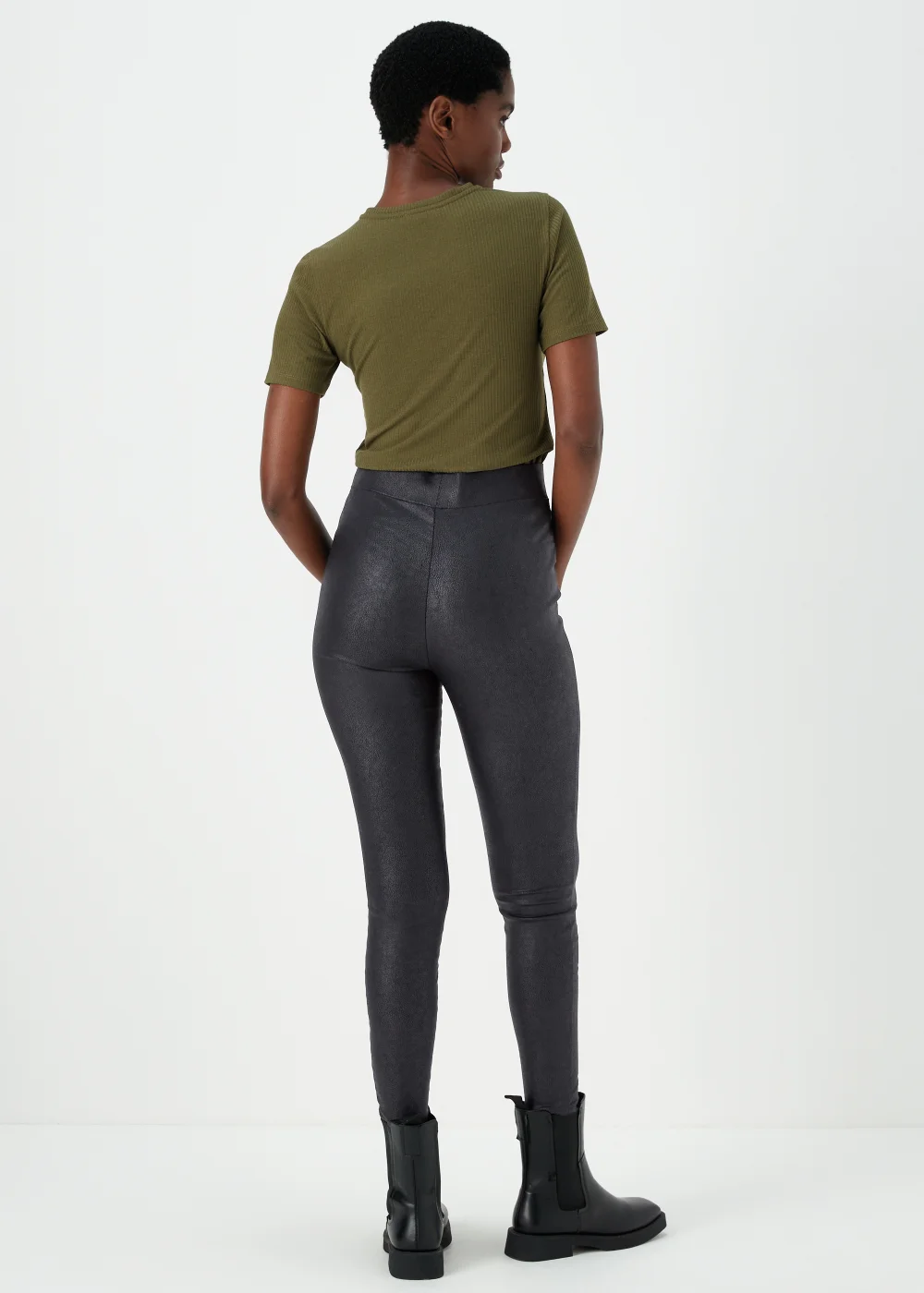 Black PU Coated Leggings - 8 Image 2