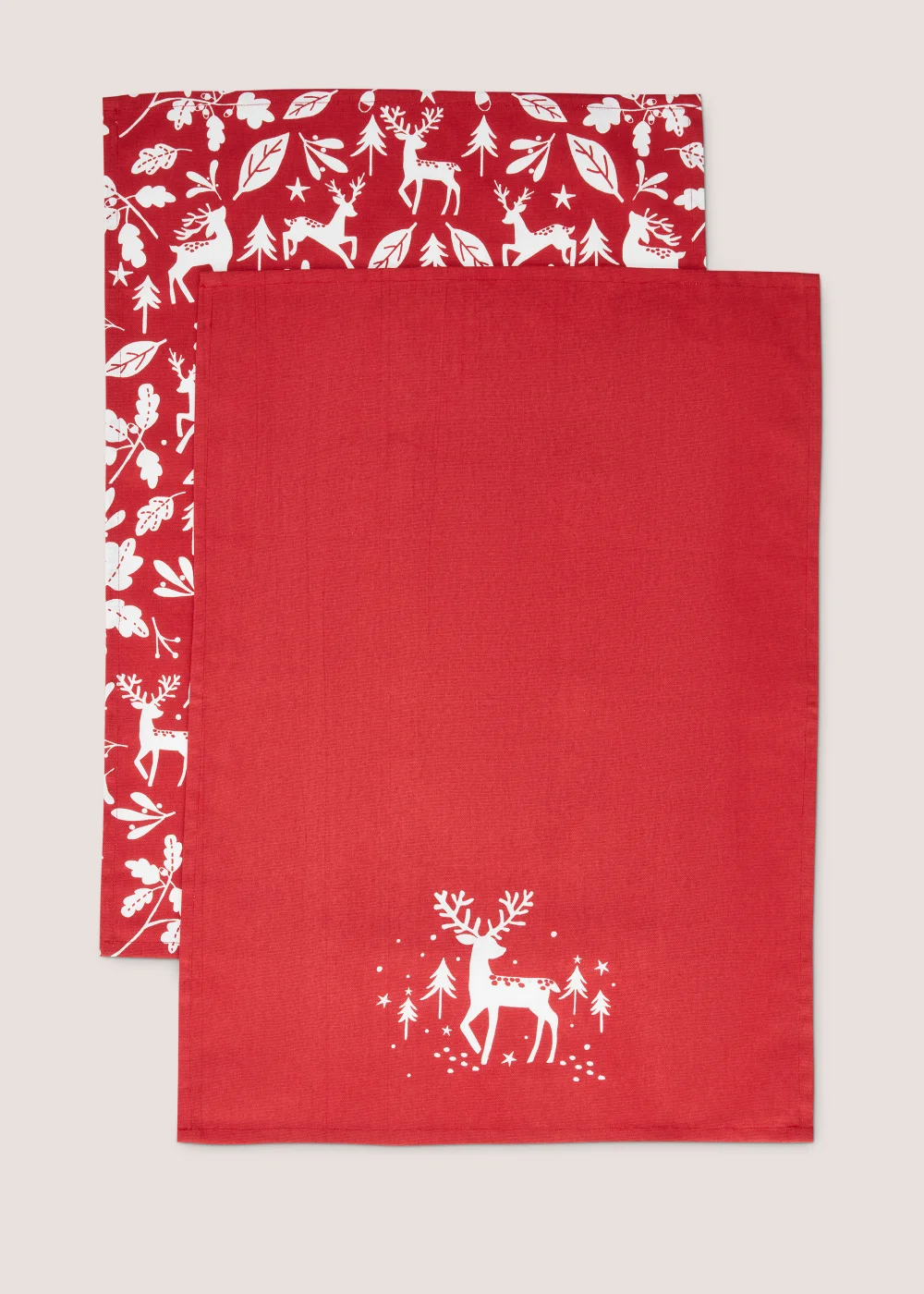 2 Pack Red Christmas Stag Tea Towels (65.5cm x 45cm) Image 1