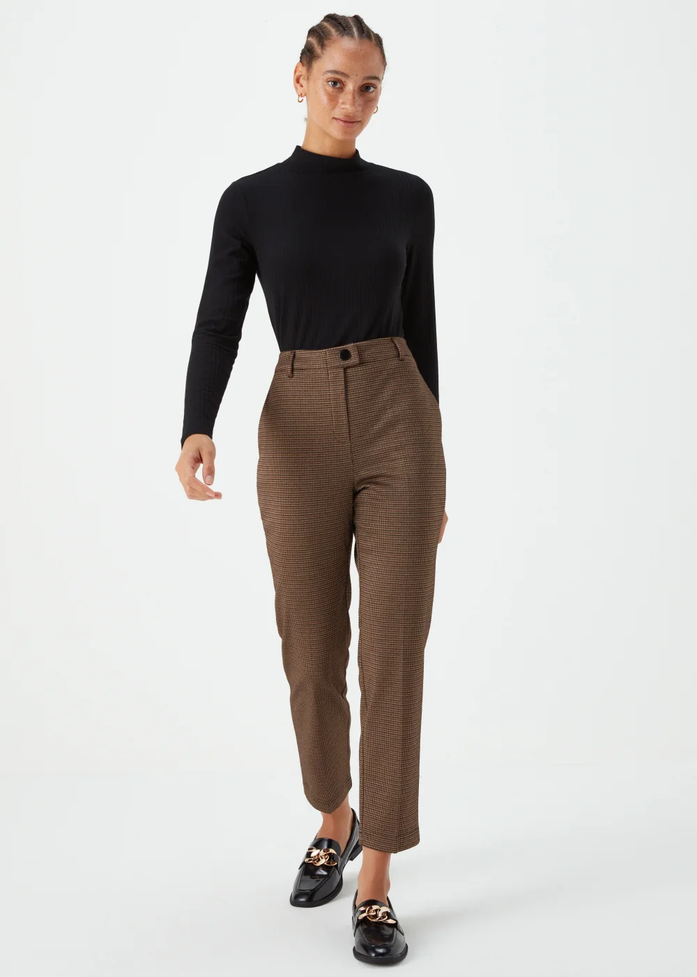 Brown Check Elasticated Trousers - 8 Image 1