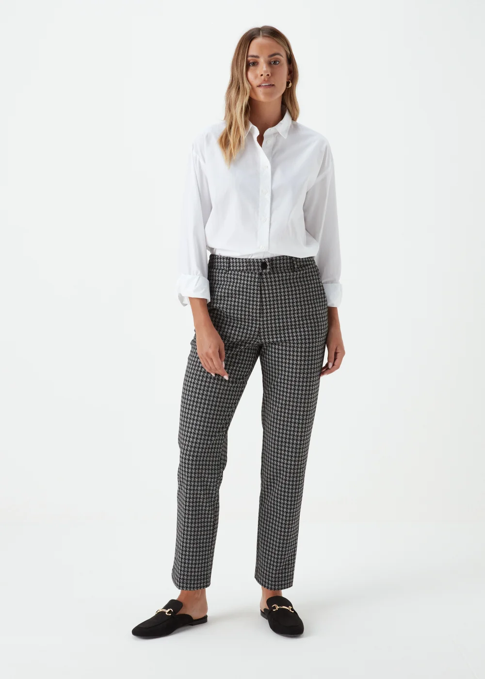 Grey Dogtooth Check Elasticated Trousers - 8 Image 1