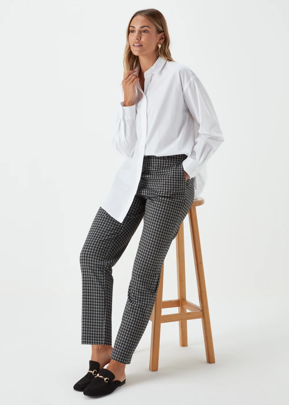 Grey Dogtooth Check Elasticated Trousers - 8 Image 4