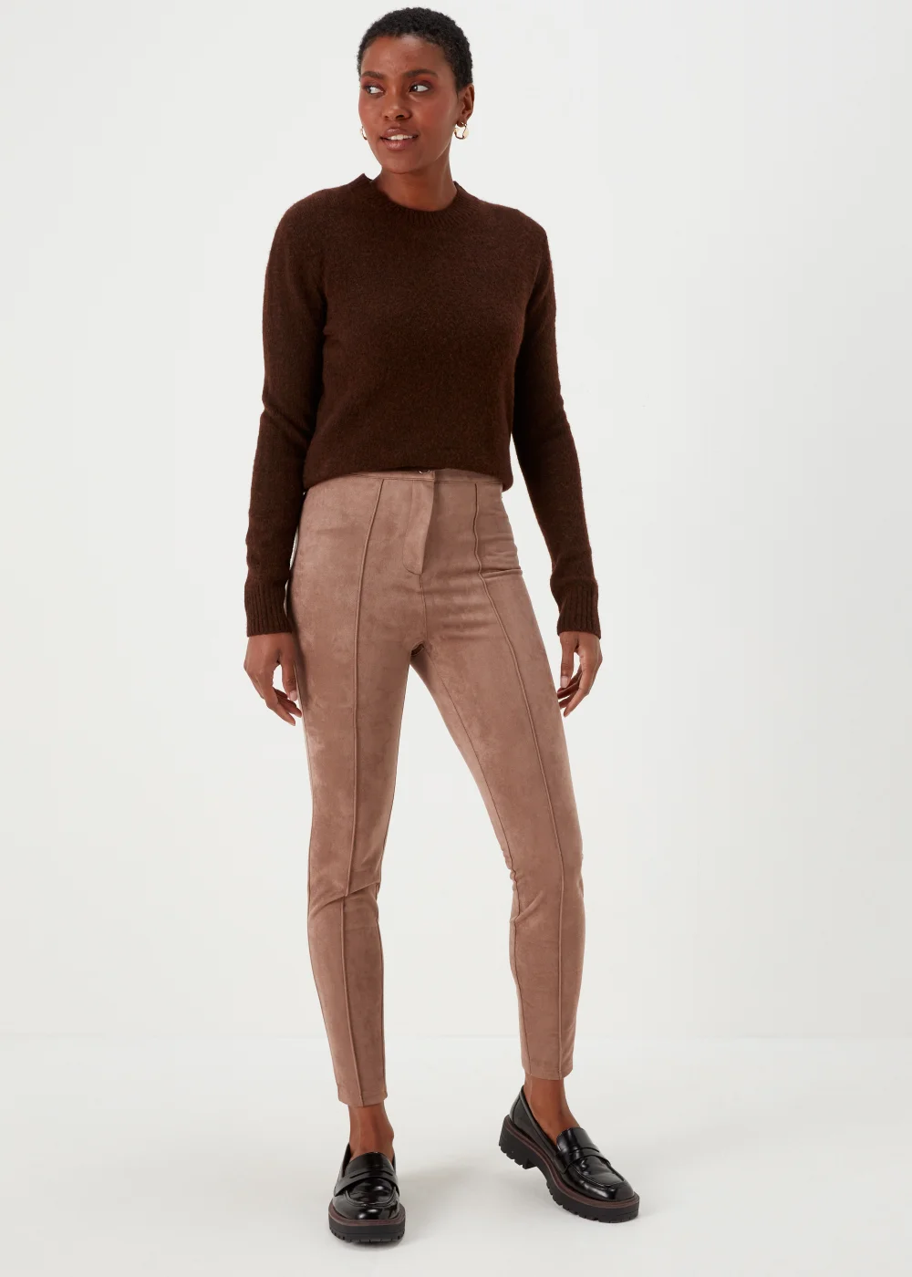 Brown Faux Suede Skinny Trousers - 8 Image 1