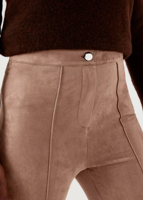 Brown Faux Suede Skinny Trousers - 8 Image 3