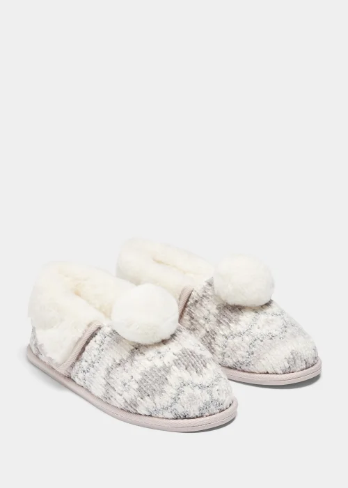 Grey Pom Pom Slippers - Small Image 1