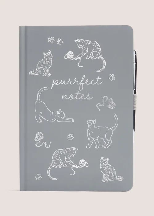Grey Cat Notebook & Pen Set (22cm x 15.5cm x 1.5cm) Image 1