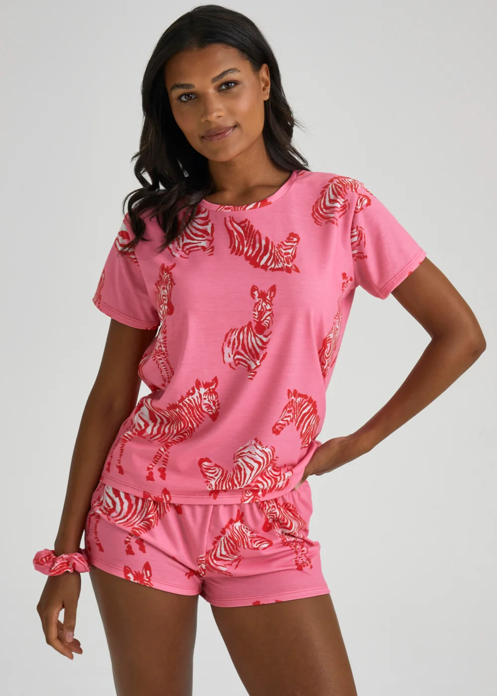 Pink Zebra Print Scrunchie Short Pyjama Set - Extra small Image 1
