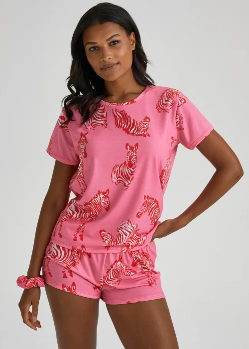 Pink Zebra Print Scrunchie Short Pyjama Set - Extra small Image 1