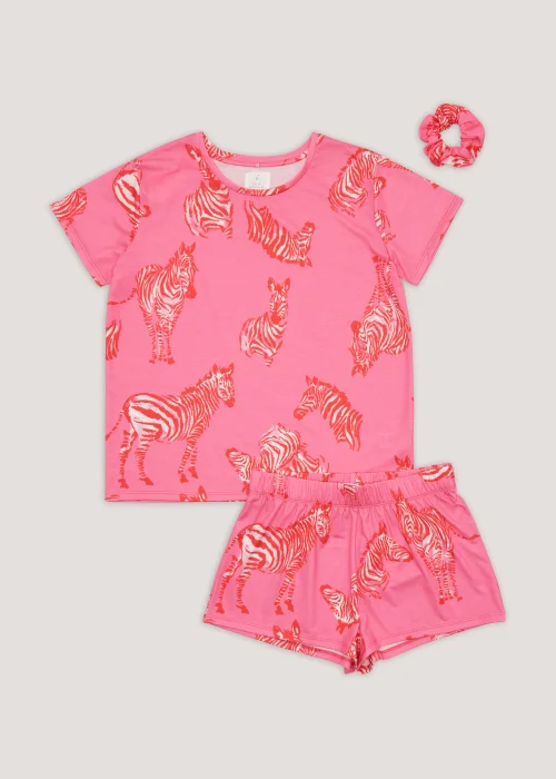 Pink Zebra Print Scrunchie Short Pyjama Set - Extra small Image 4