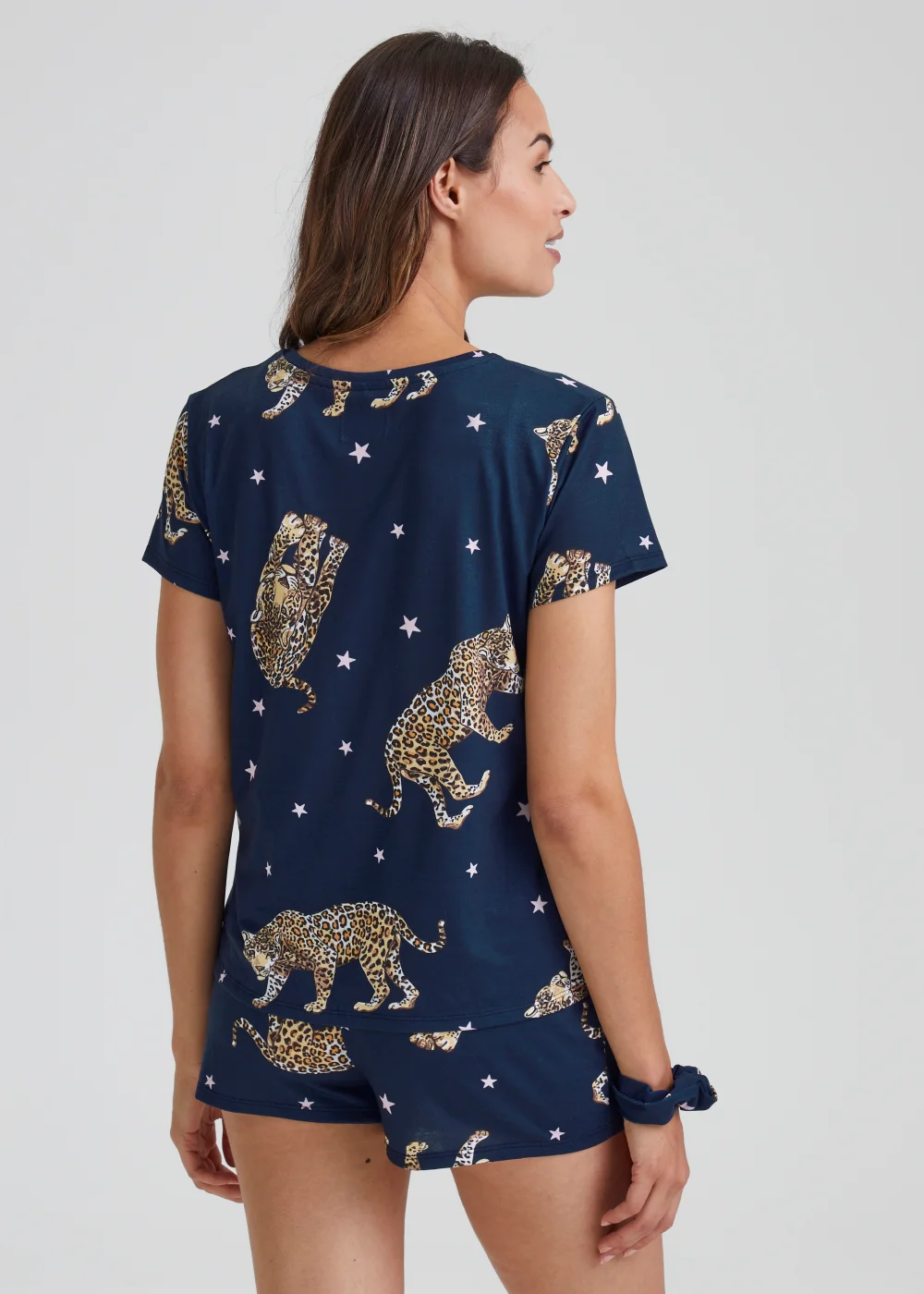 Navy Leopard Print Short Pyjama & Scrunchie Set - Extra small Image 2
