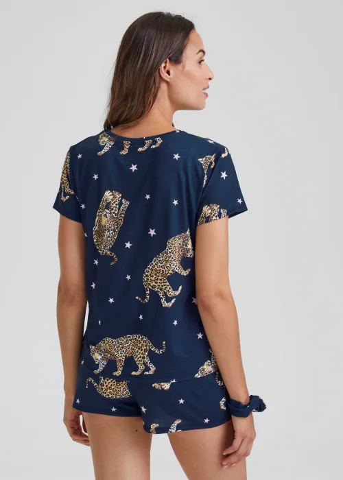 Navy Leopard Print Short Pyjama & Scrunchie Set - Extra small Image 2