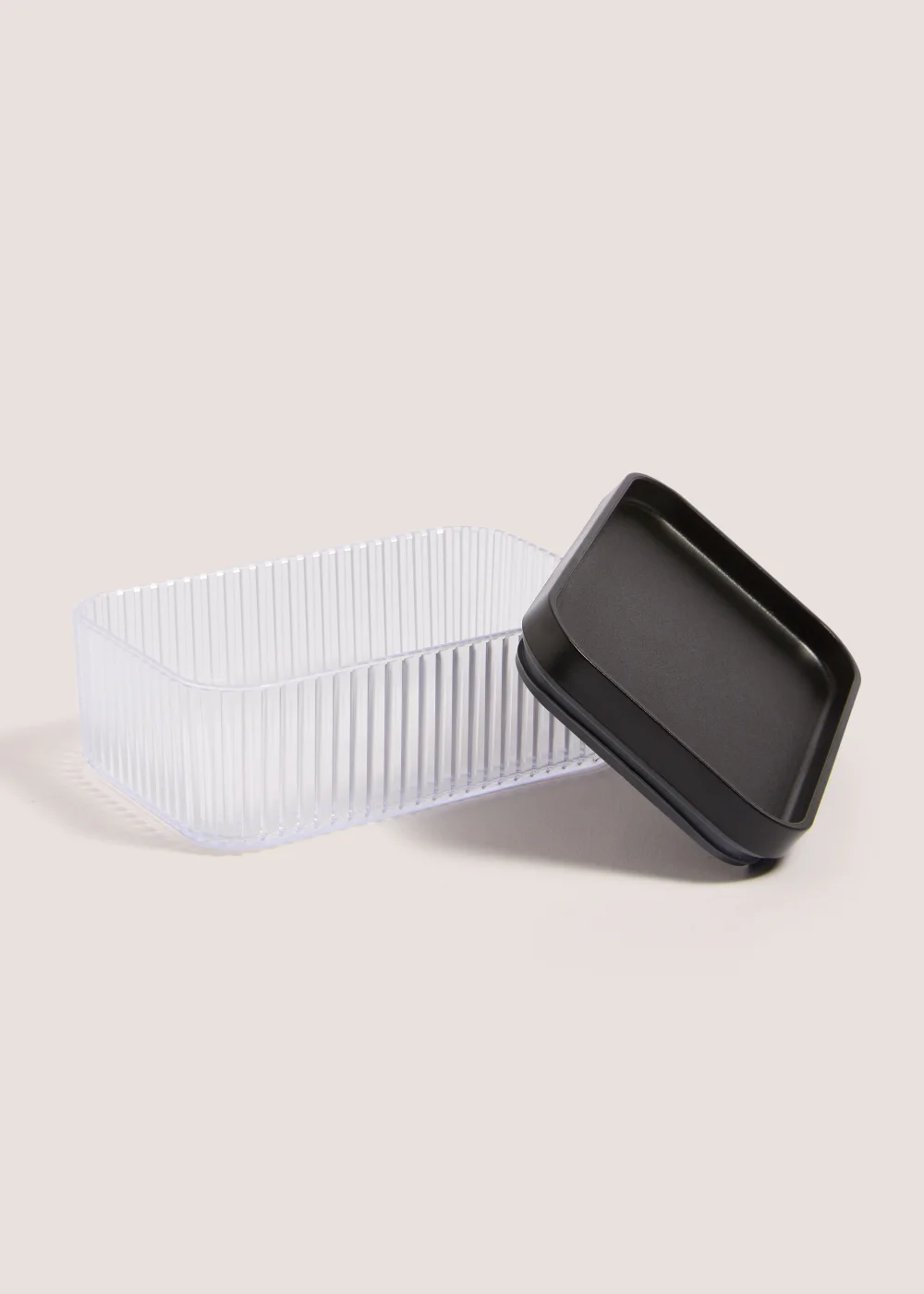 Clear Ribbed Food Storage with Black Lid (6cm x 14cm) Image 2