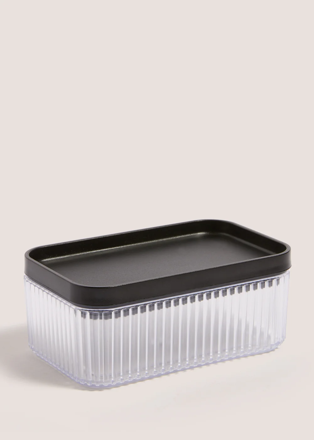 Clear Ribbed Food Storage with Black Lid (6cm x 14cm) Image 1