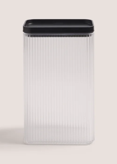 Clear Ribbed Plastic Food Storage with Black Lid (22cm x 14cm) Image 1
