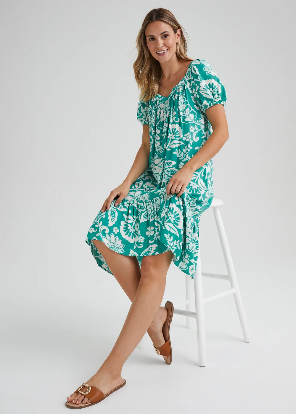 Turquoise Floral Print Dress - 8 Image 4