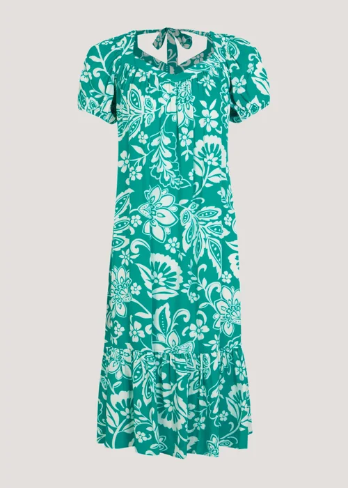 Turquoise Floral Print Dress - 8 Image 5