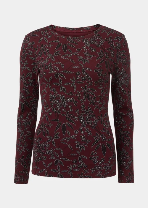 Burgundy Floral Print Long Sleeve T-Shirt - 8 Image 5