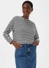 Black Stripe Crewneck Textured Top - Size 8 Image 1