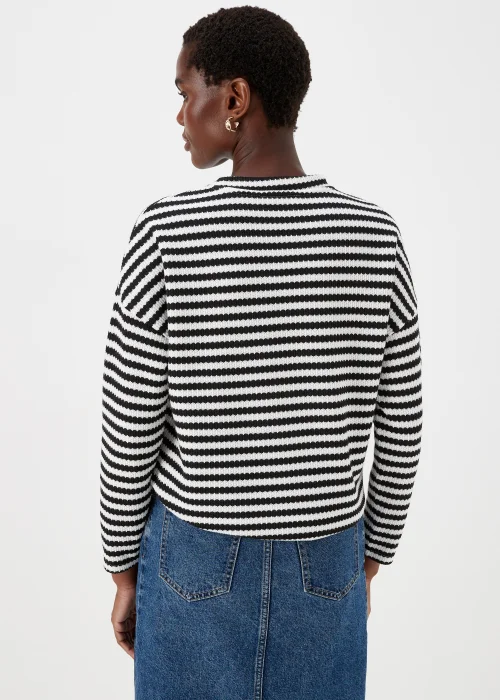 Black Stripe Crewneck Textured Top - Size 8 Image 2