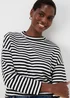 Black Stripe Crewneck Textured Top - Size 8 Image 3