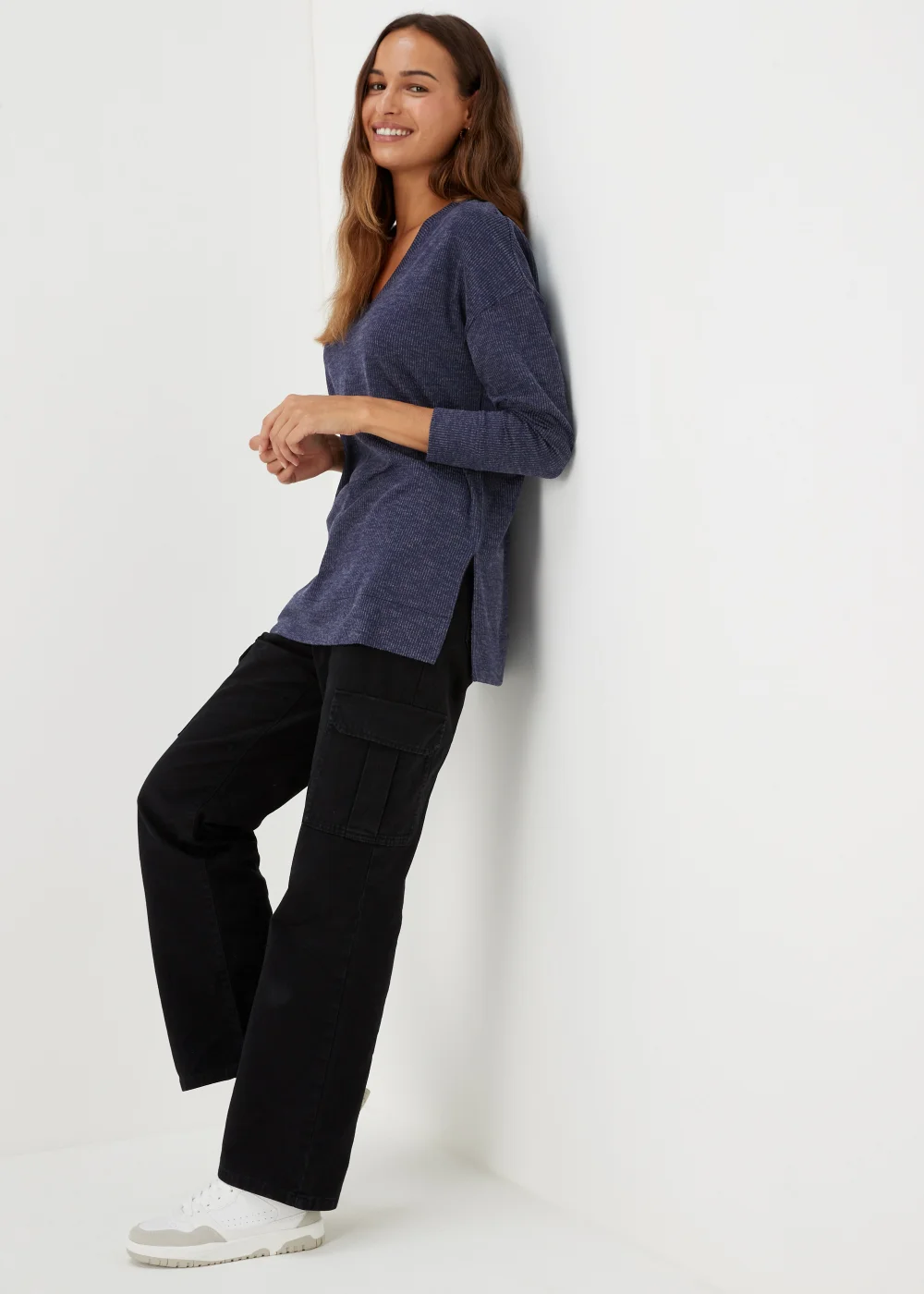 Navy V Neck Top - Small Image 4