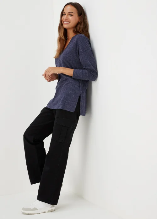 Navy V Neck Top - Small Image 4