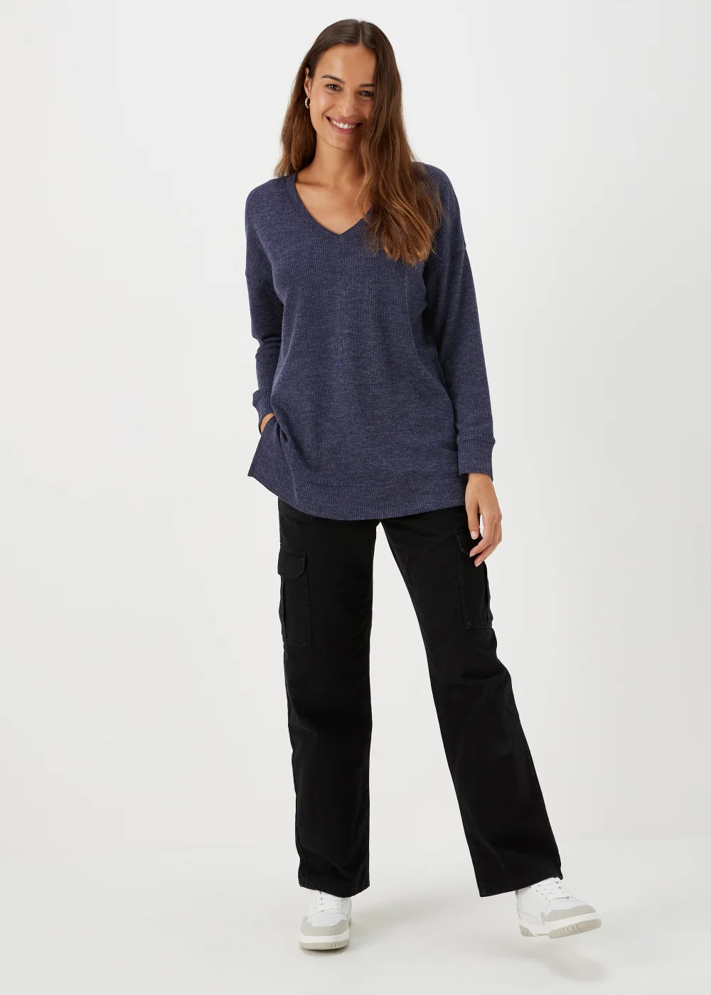 Navy V Neck Top - Small Image 1