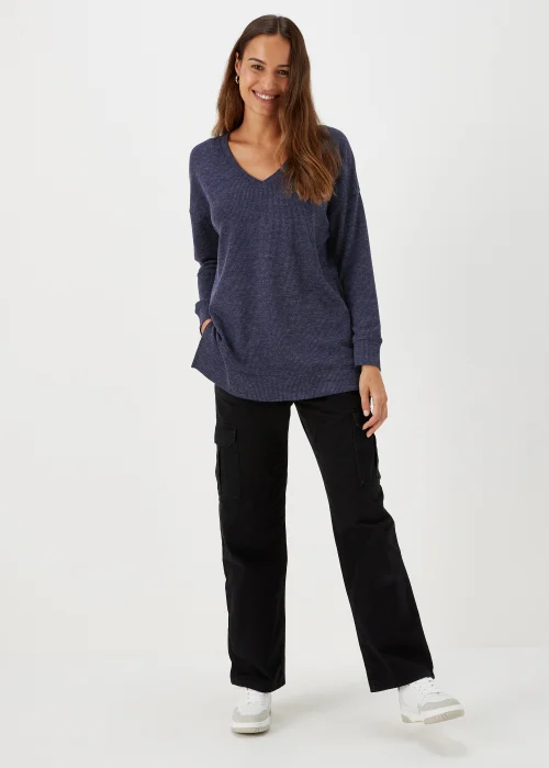 Navy V Neck Top - Small Image 1