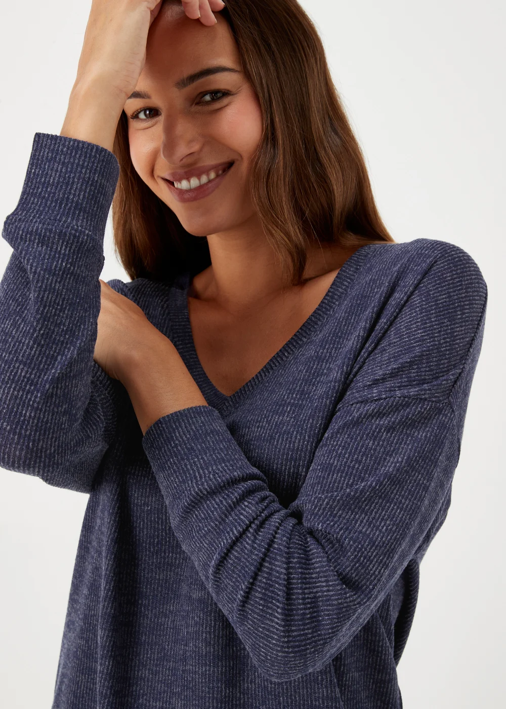 Navy V Neck Top - Small Image 3