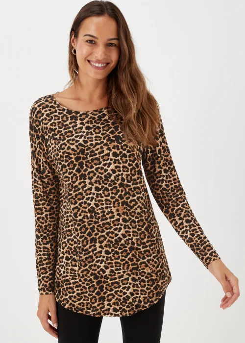 Brown Animal Print Longline Top - S Image 1