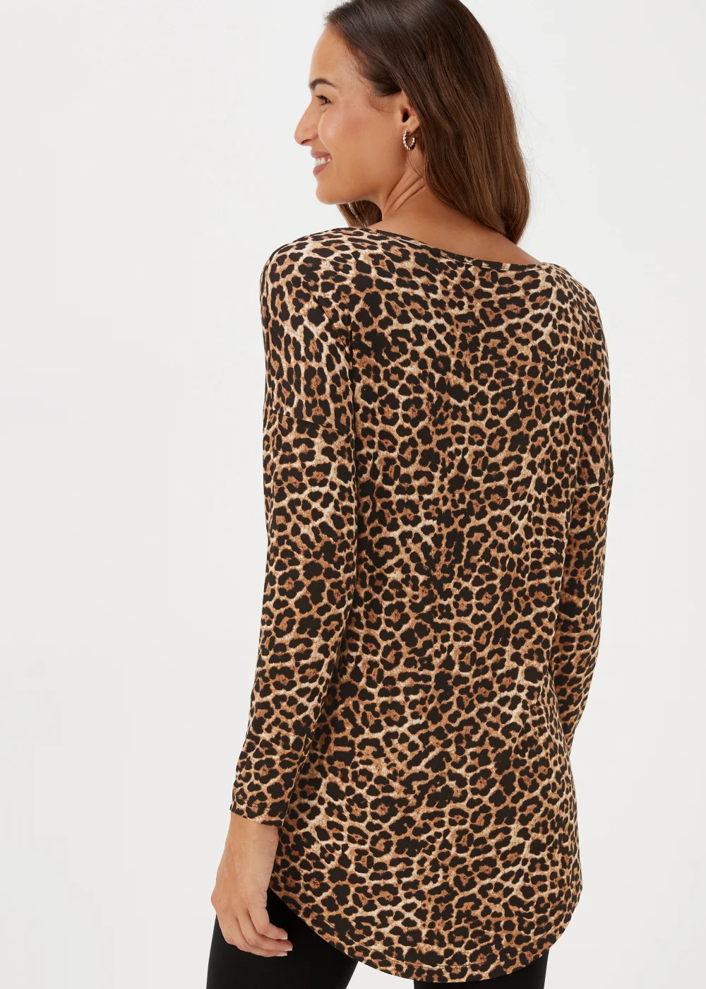 Brown Animal Print Longline Top - S Image 2