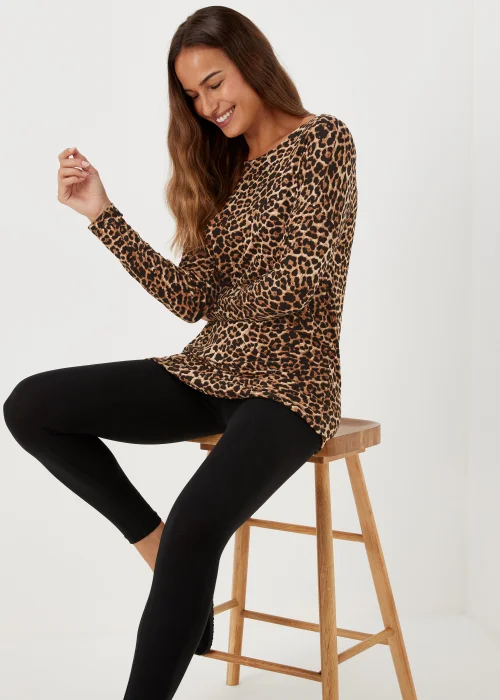 Brown Animal Print Longline Top - S Image 4