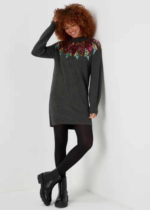 Charcoal Sequin Yoke Tunic Dress - XS Image 4