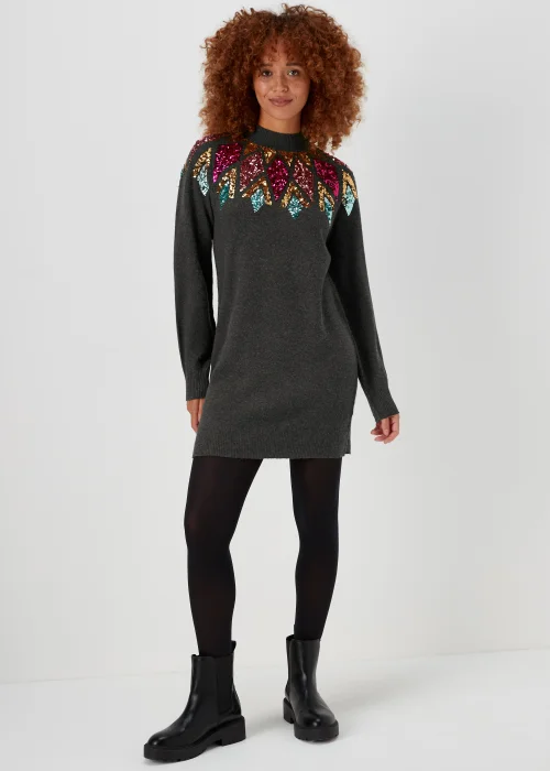Charcoal Sequin Yoke Tunic Dress - XS Image 1