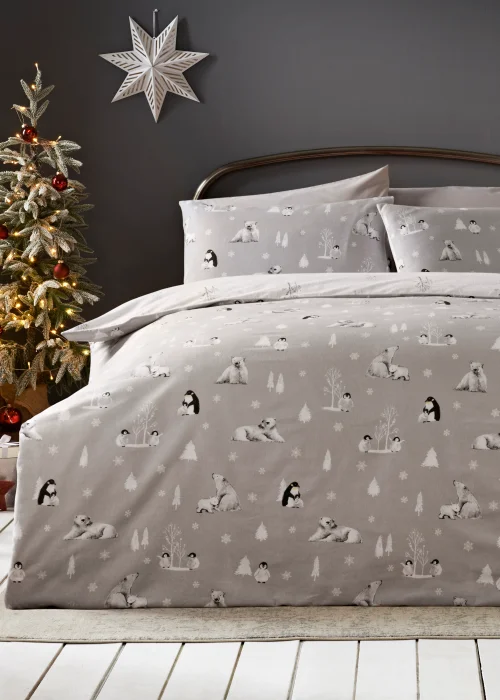 Grey Arctic Animal Brushed Cotton Duvet Cover - Single Image 1