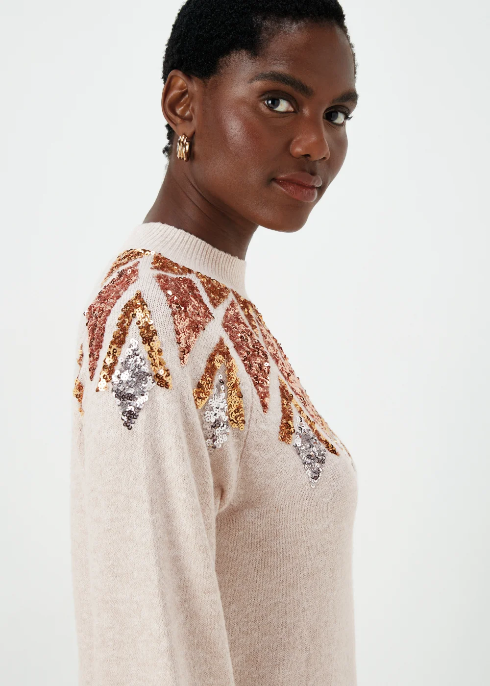 Oatmeal Sequin Yoke Tunic Dress - XS Image 3