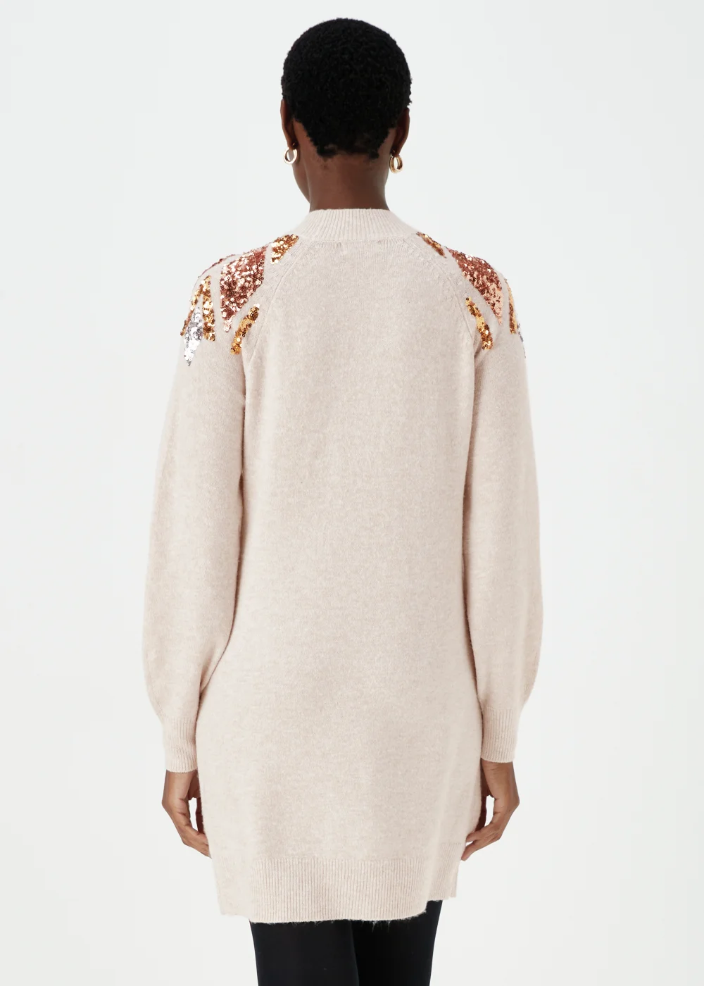 Oatmeal Sequin Yoke Tunic Dress - XS Image 2