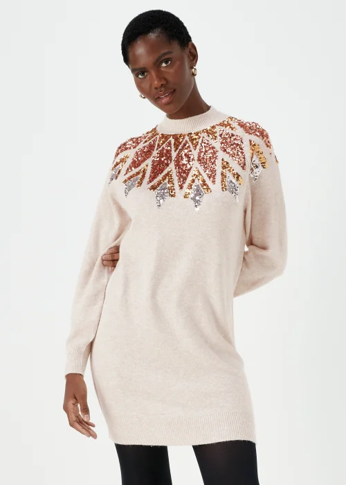 Oatmeal Sequin Yoke Tunic Dress - XS Image 1