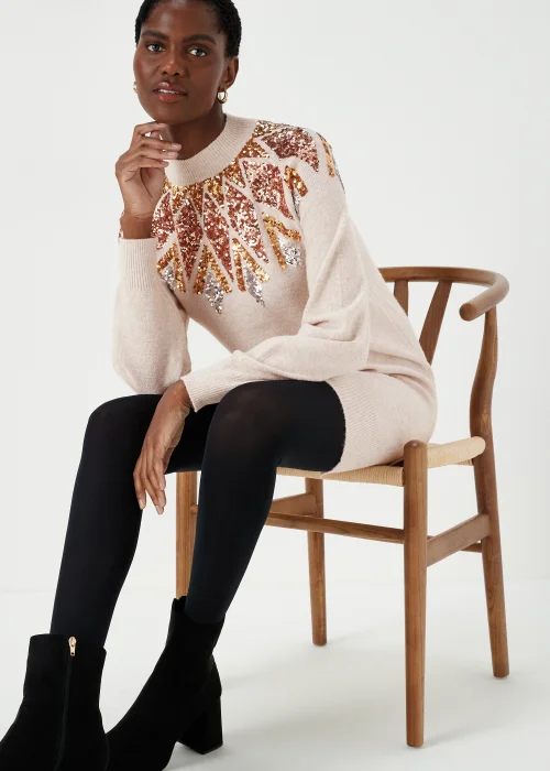 Oatmeal Sequin Yoke Tunic Dress - XS Image 4