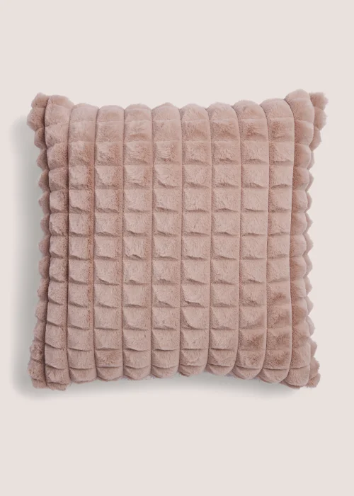 Beige Grid Faux Fur Cushion (43cm x 43cm) Image 1